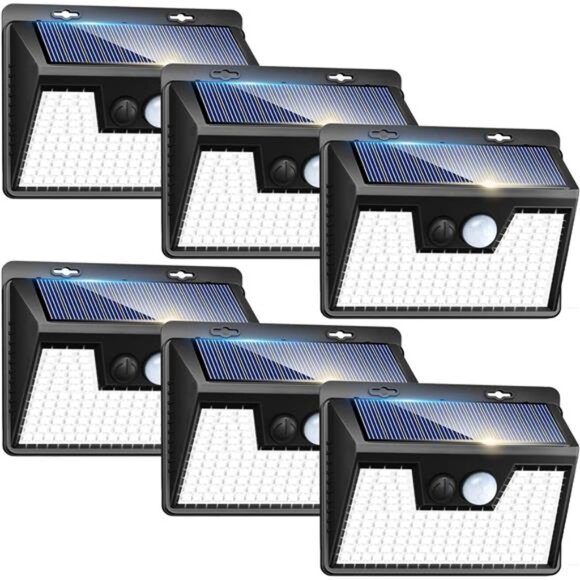 Solar Motion Sensor Lights Outdoor 140 LED Waterproof Security Fence Yard Deck - Picture 1 of 7